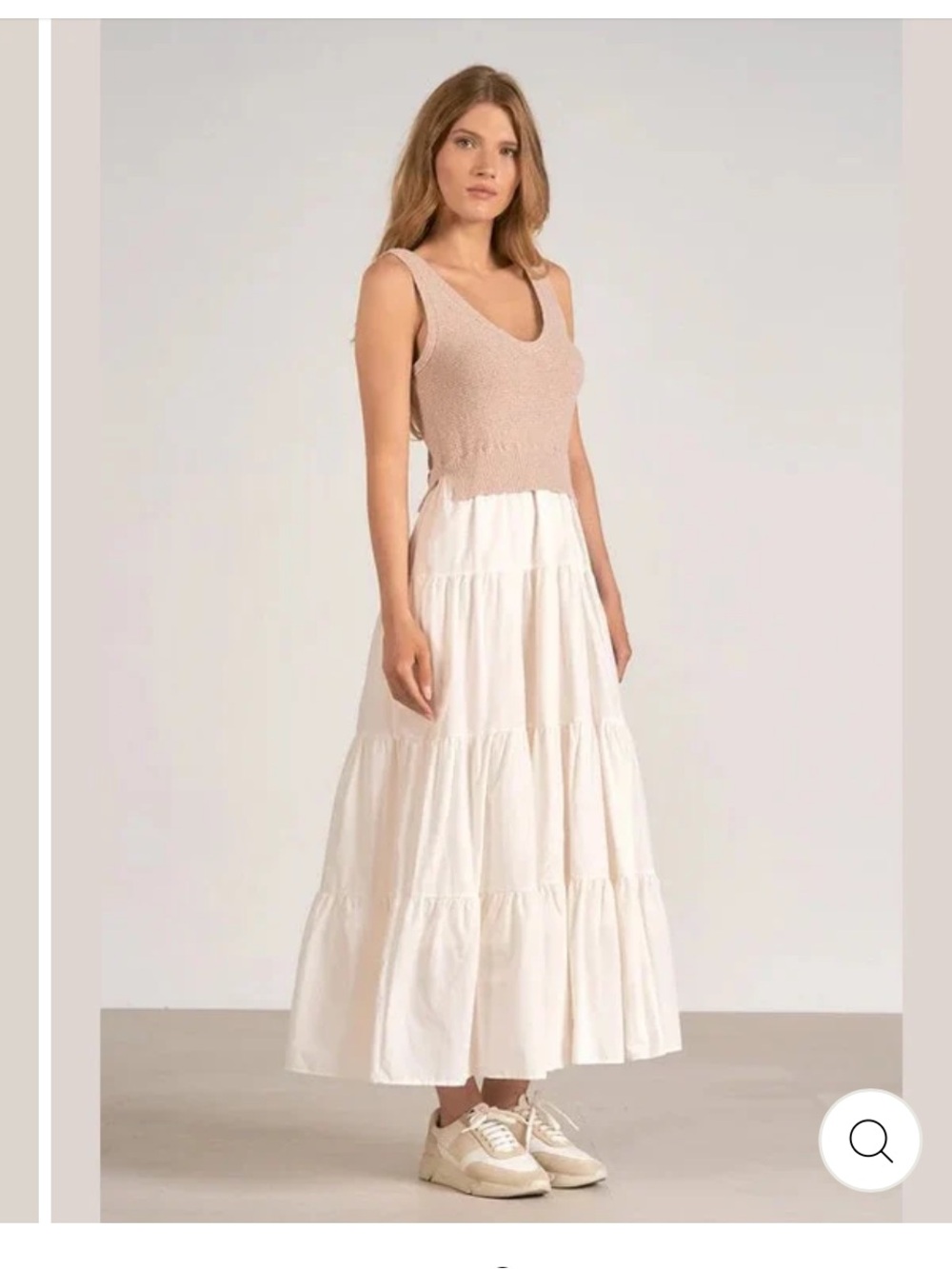 Elan White Tiered Maxi Dress with Tan Knit Sweater Tank - Picture 2 of 16